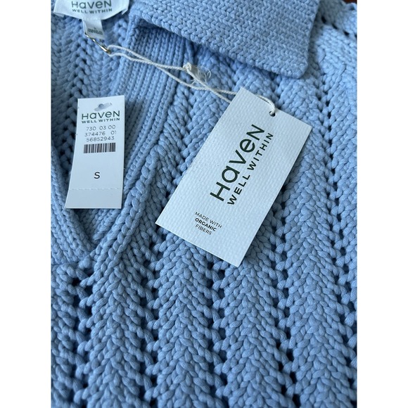 Haven Well Within Open Stitch Johnny Collar Sweater | Light Blue Size Small - Picture 2 of 7